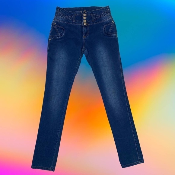 LUSH Push Button-Fly Blue Denim Skinny Jeans - Picture 12 of 12